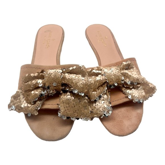 kate spade Shoes - Kate Spade Blush Pink Sequin Bow Slide Sandals Sz 6
